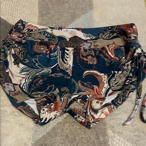 Yoga or Swim Short Paisley Print Drawstring- Teal, Cream, Rust SZ L
